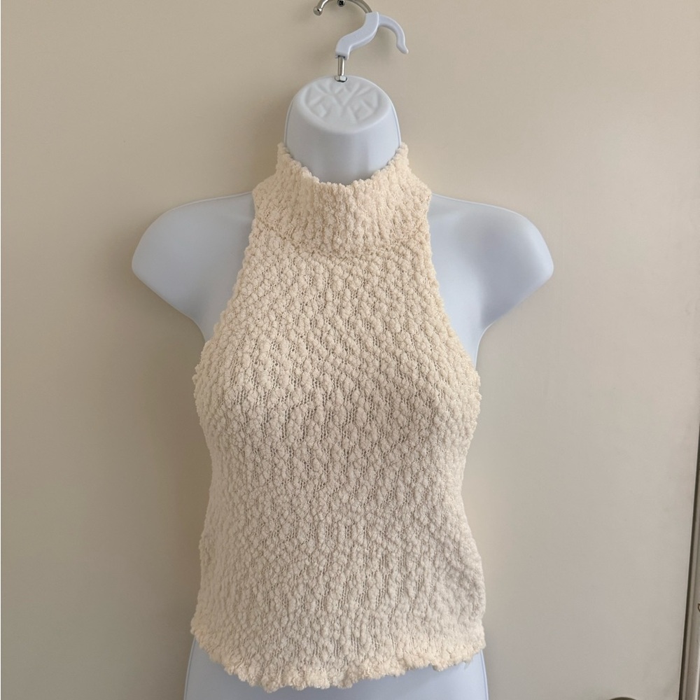 Zara Cream Textured Halter Top